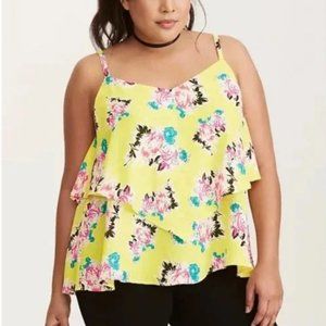 4X Plus Size Torrid Pretty layered cami neon yellow floral summer womens top